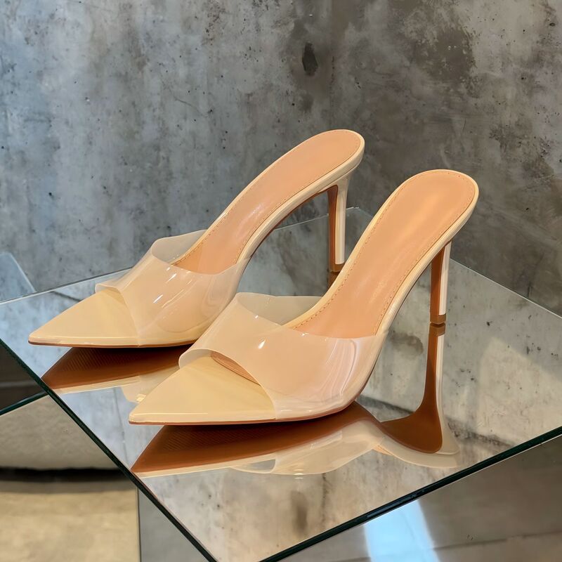 Transparent High-Heeled Shoes for Women, Versatile Sandals, Slimming, Thin Heels, Pointed Toes, Sexy Open-Toe Slip-Ons, New Spring and Summer 2026 Models