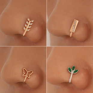 European and American cross-border punch-free nose clip nose ring Amazon copper inlaid Zircon U-shaped leaf butterfly nose nail piercing jewelry