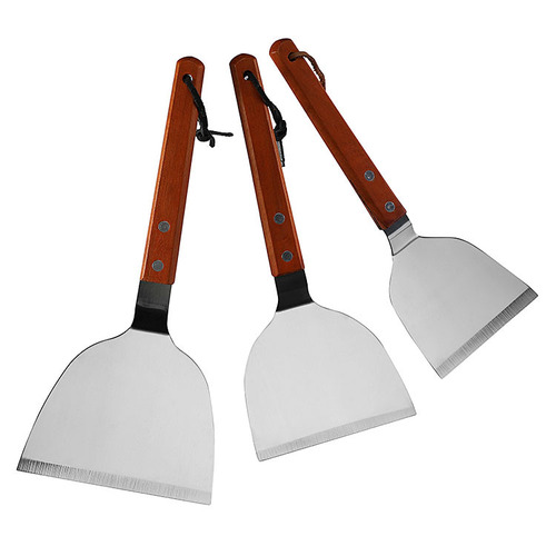 Wooden handle stainless steel large, medium and small cooking spatula Japanese steak spatula barbecue spatula hotel special pancake spatula