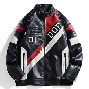 2025 Cross-Border Leather Jacket Stand Collar Top Spring & Fall New Men's Pu Retro Jacket Motorcycle Jacket Plus Velvet Leather Jacket