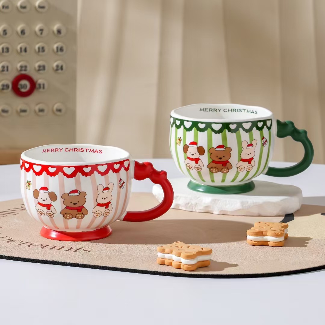 Taza para Desayuno de Oso Navideño de Porcelana con Cuchara para Desayuno y Avena image 3