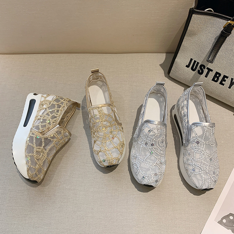 Άνοιξη και φθινόπωρο Pro Style Καλοκαιρινό Διχτυωτό Μονά Παπούτσια με σφήνα τακούνι με χοντρή σόλα σε χαμηλό τοπ, casual fashion εξωτερικά ενδύματα_voghion.com