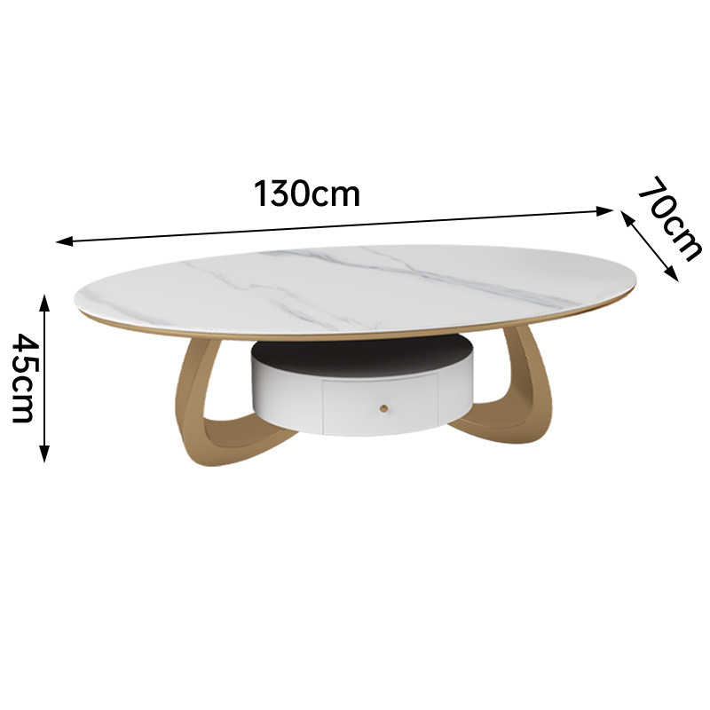 Salón de estar de estilo doméstico mesa de té de tabla de roca de lujo ligera moderna combinación de tamaño oval simple diseñador con tabla de borde