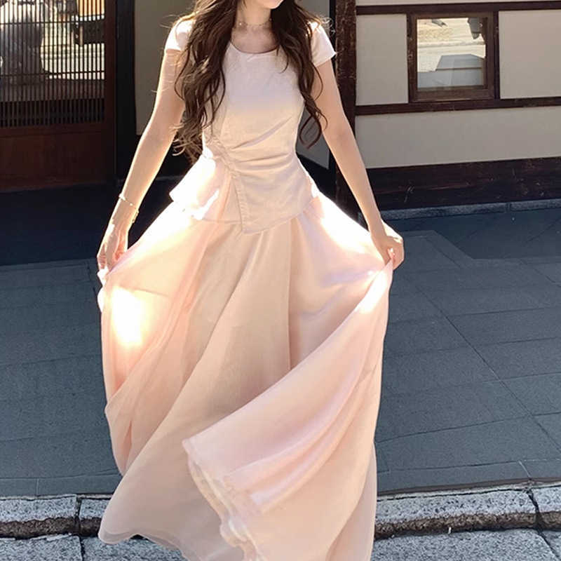 【レイヤード美学】リヨセルテンセルリネンオーバーサイズスカートワンピース夏通勤ロングスカートラウンドネックスイートスタイル|undefined