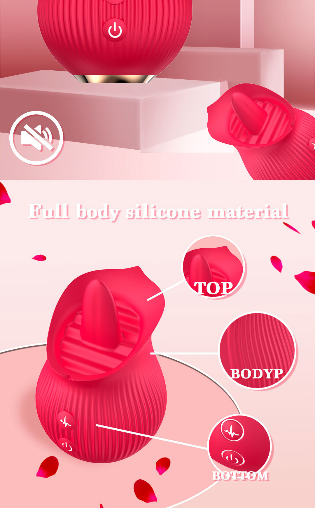 Aifeiya Rose Suction Tongue-Lick Telescopic Vibrator Egg, 12-Frequency, Silicone-ABS, Adult — detail image 9