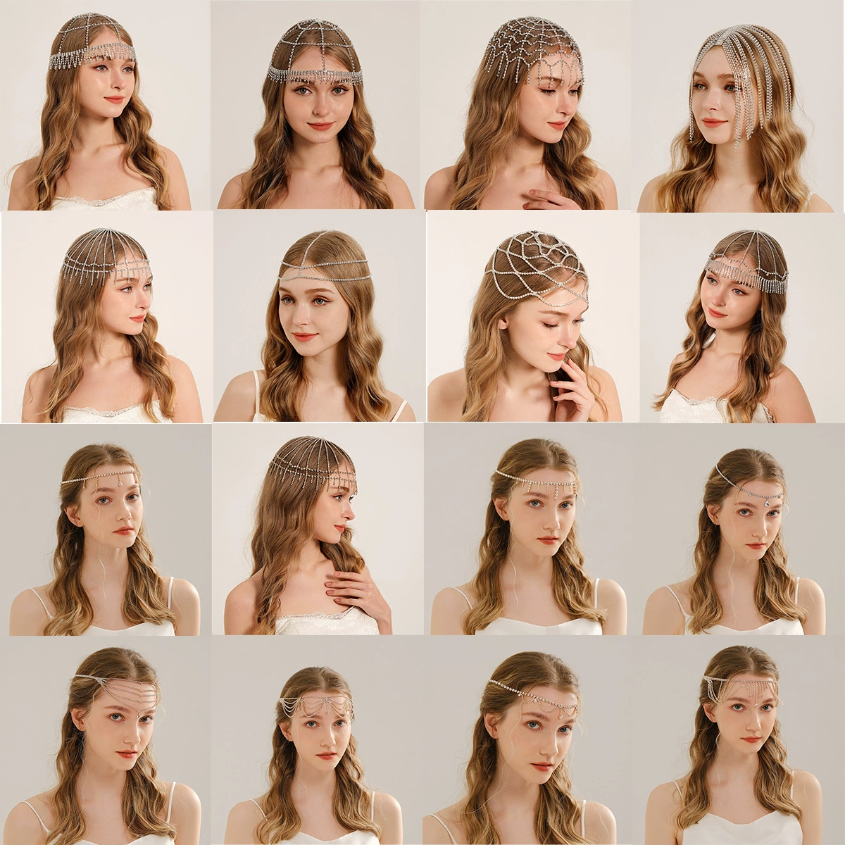 Трансграничный хит продаж, блестящая свадебная цепочка на лоб со стразами, женские многослойные сетчатые аксессуары, преувеличенный подиум, головной убор с бриллиантами