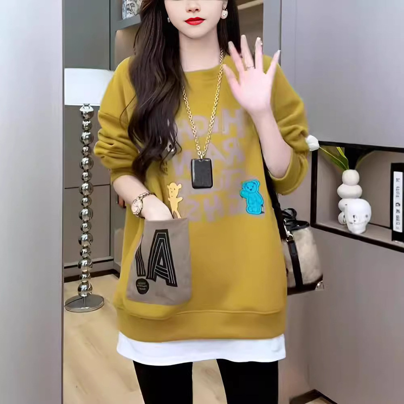 2024 autumn and winter long fake two loose plus size crew neck vests women's belly slim coat fat mm300 kg 2024 autumn and winter long fake two loose plus size crew neck vests women's belly slim coat fat mm300 kg
