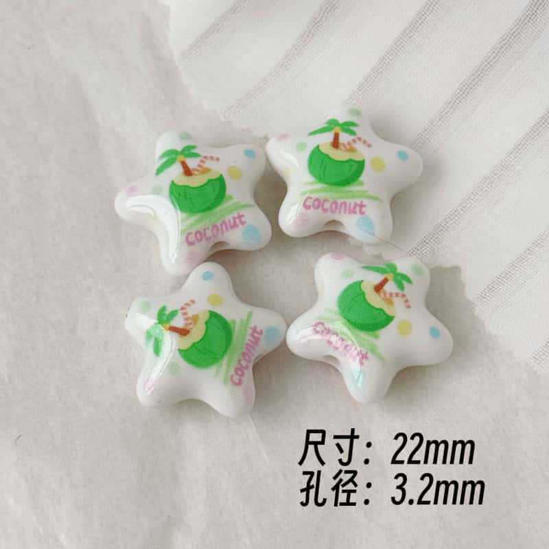 亚克力可爱印花小兔苹果五角星直孔散珠diy手机链串珠饰品配件|undefined