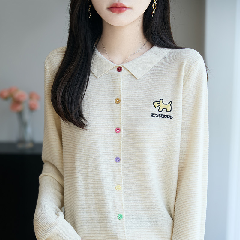 早秋彩扣刺绣针织开衫外套女2025新款春秋外搭洋气大码女装上衣|undefined