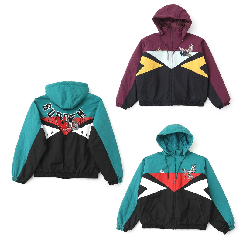 Cross-border Sup collaboration, American retro color-block hooded jacket for men, spring/autumn, with embroidered eagle and helmet design, windproof outerwear