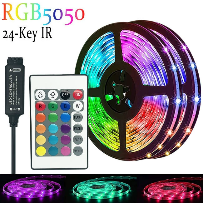 Светодиодная лента 5050RGB, USB 5V, пульт на 24 клавиши + Bluetooth, диммируемый подсвет TV
