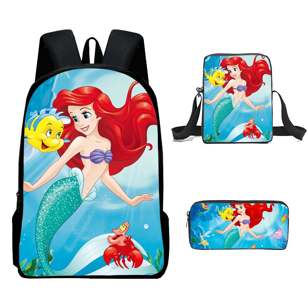 Backpack double girls' mermaid cartoon pattern student large capacity printing backpack shoulder bag