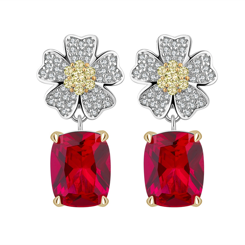 Zhuang Sheng joyería S925 plata simulación color tesoro embalaje independiente flor retro simple de las mujeres 8*10