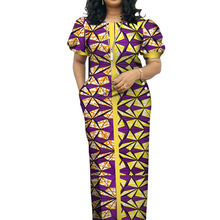 一件代發優雅女性非洲連衣裙圓領短袖及地長裙非洲印花連衣裙