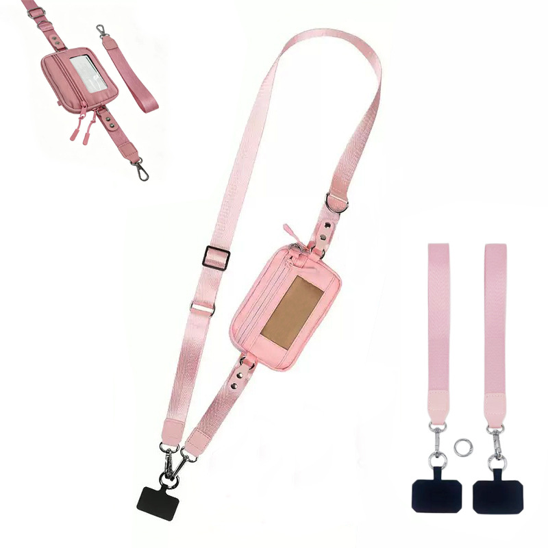 Cross-Border New Style Twill Shiny Webbing Phone Lanyard, Detachable and Adjustable Wrist Strap with Coin Pouch and Extended Phone Pouch