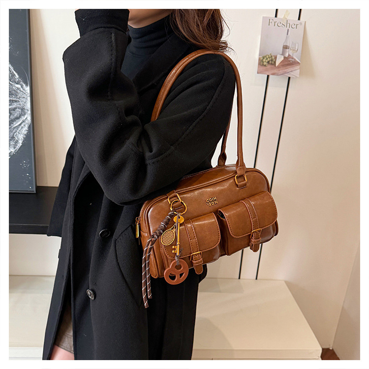 Bolsos para un solo hombro retro otoño e invierno bolsos para axilas de gran capacidad con textura y bolsos de almohada de cercanías