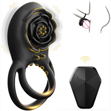 无线遥控玫瑰锁精环套夫妻共用震动双环阴茎锻炼器成人用品