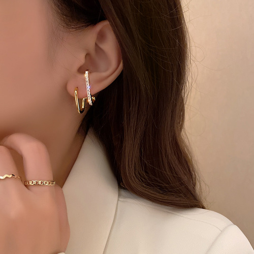 S925 silver needle Wang Ziwen same style earrings for women geometric zircon inlaid light luxury temperament niche high-end design earrings