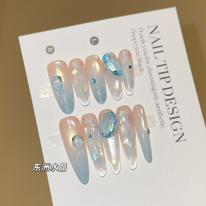 Qianfan【Crystal Palace】Light Luxury Dongzhou Crystal Cat-Eye Pure Handmade Wearable Nail Art Premium Nail Patches Fake Nails