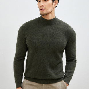 Men's Half-High Collar Mountain Cashmere Sweater for Autumn and Winter Loose Inner Wool Seamless Knitted Wool Base Shirt Thick