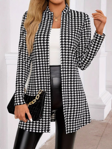 Ready-to-ship 2025 new cross-border spring and autumn women's printed jacket round neck blazer