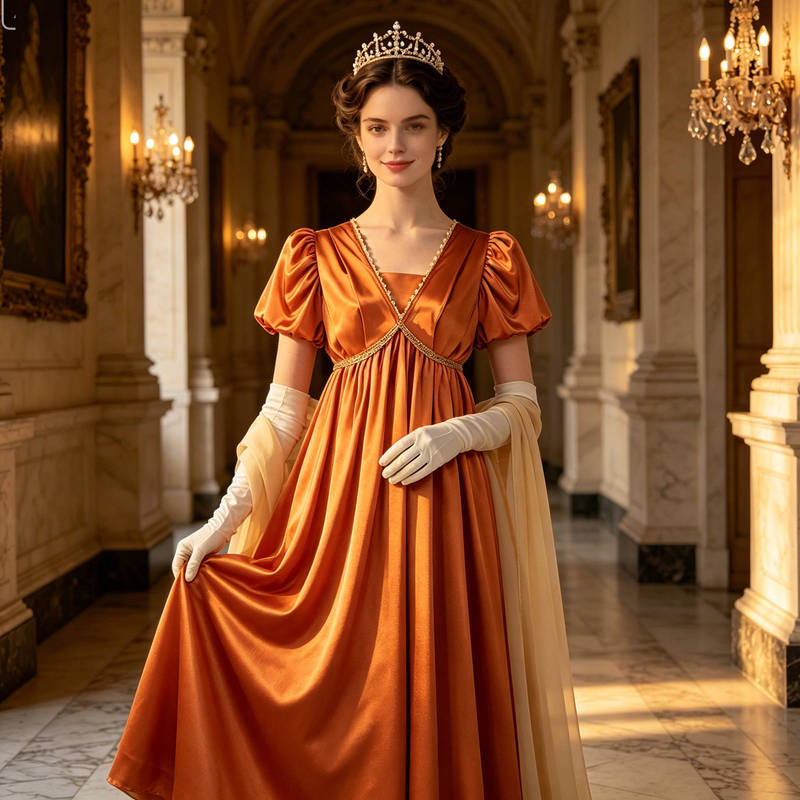 Vintage Court Dress 19Th Century Victorian Style Corset-Style Dress with Gloves and Ribbons