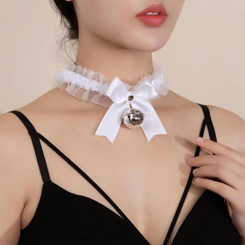 Bow Lace Bell Necklace choker Collarbone Neck Accessories Soft Girl Neck Strap cos Maid Collar