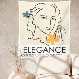 跨境专供 北欧简约手绘线条美女图案印花挂毯 装饰背景布