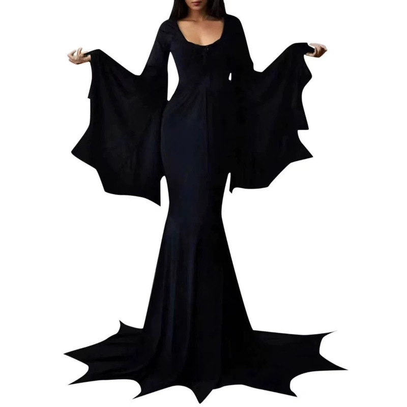 Cross-Border European and American Autumn New Halloween Party Role-Playing Witch Costume Gothic Dress Maxi Dress