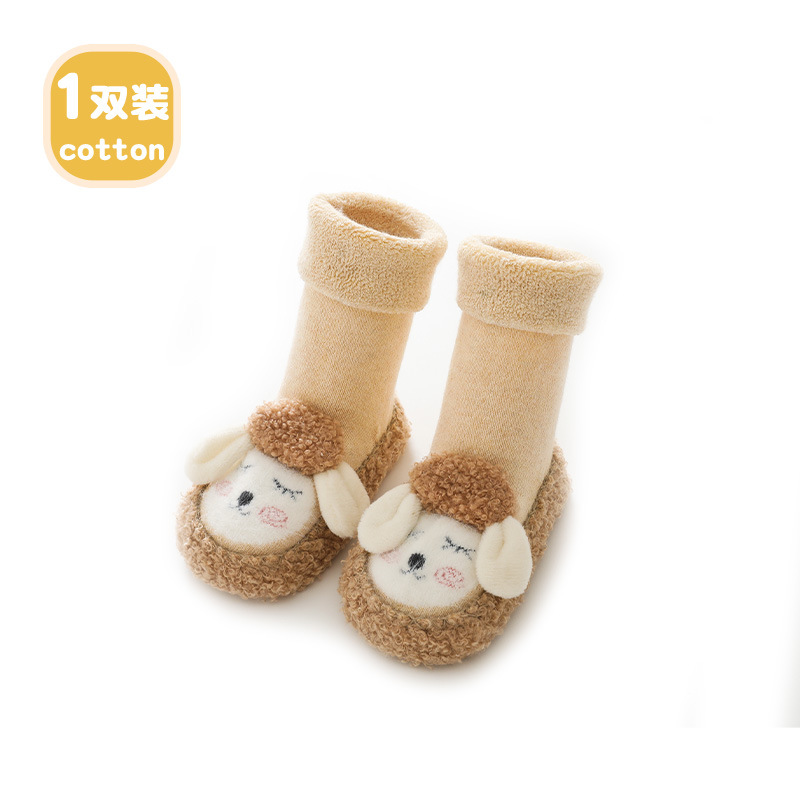 Calcetines antideslizantes para bebés Liu Chengxing, otoño e invierno, con diseño de dibujos animados, forro de felpa engrosado.