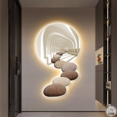 入户门玄关装饰画石来运转好寓意挂画走廊到底正对面墙画氛围灯画