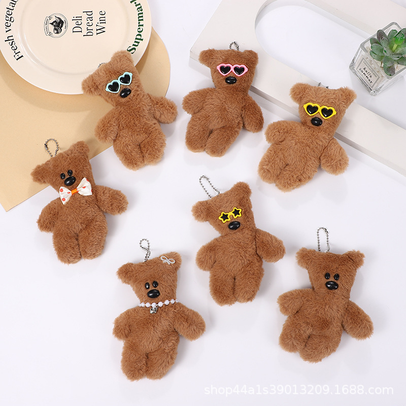Bean Bear Squeaky Doll Stuffed Pendant Sunglasses Teddy Bear Keychain Stall Grabber Cross-Border Bag Accessories
