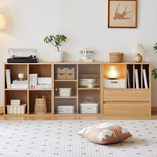 Source Bookcase Storage Cabinet Integrated Living Room Display Cabinet with Glass Dustproof Combination Cabinet Japanese Sideboard Floor-Standing Storage