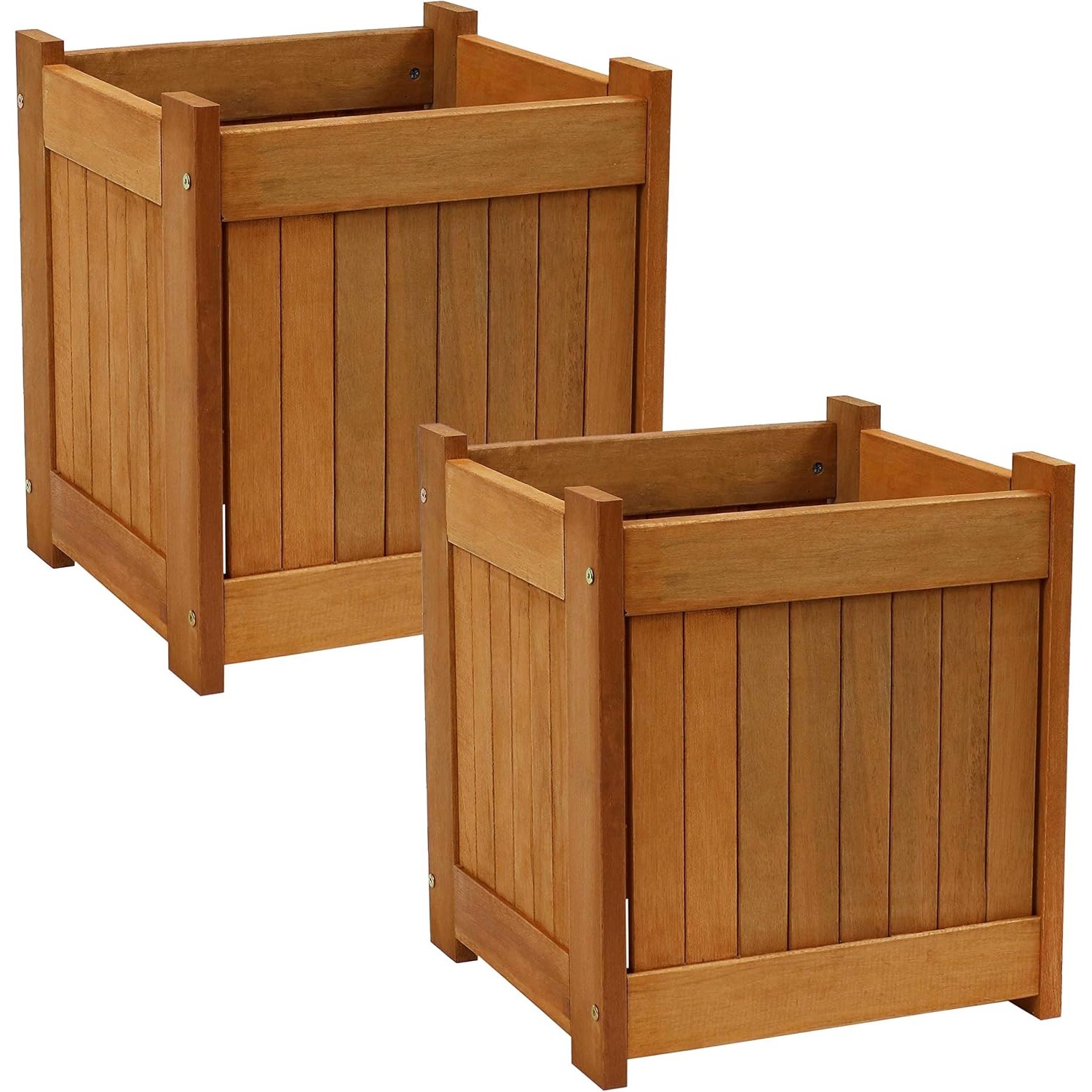 Sunnydaze Meranti Wood 16-Inch Square Planter Box with Teak