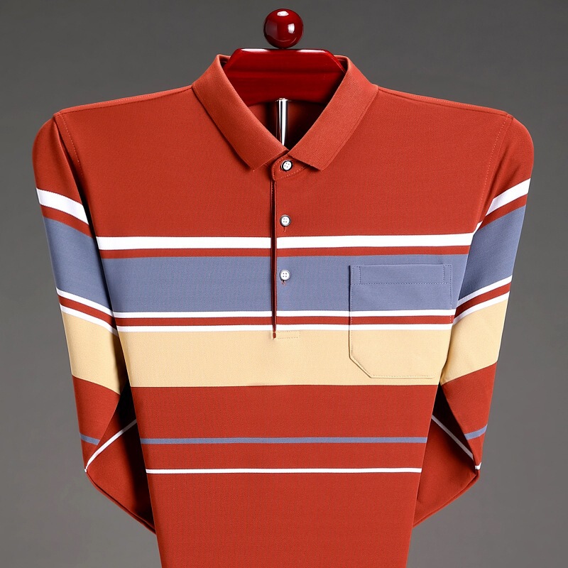 Brand High-End Men's Cotton Polo Shirt Long-Sleeved 2025 New Middle-Aged Dad Tops No-Iron Men's T-Shirt