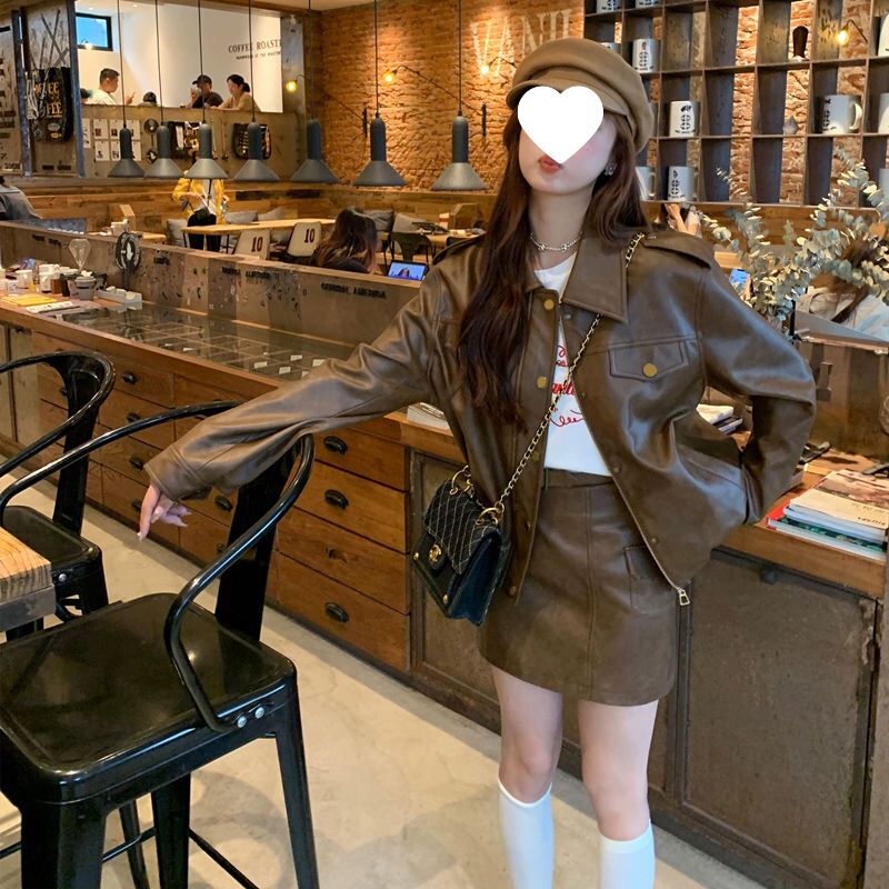 美式皮衣外套女短款2025春秋不裂皮百搭宽松机车皮夹克洋气直销|undefined