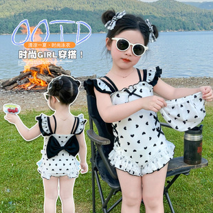 Girls One-Piece Swimsuit Summer Wear 2025 New Style Swimsuit Bow Little Peach Heart Sweet Swimsuit Trendy