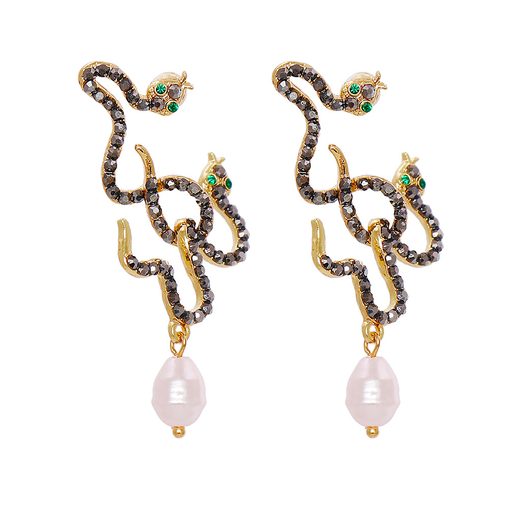 New Style Earrings Snake Shape Diamond Pearl Earrings Earrings Personalized Wholesale display picture 8