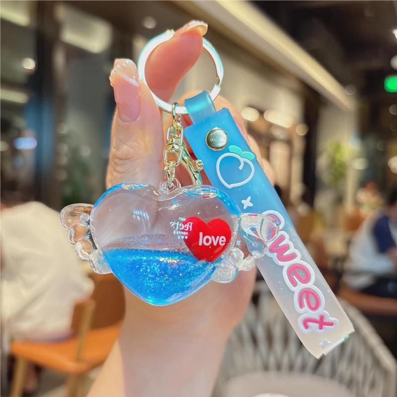 创意入油流沙爱心钥匙扣丘比特亚克力包包挂件情侣背包抓机小挂饰|undefined