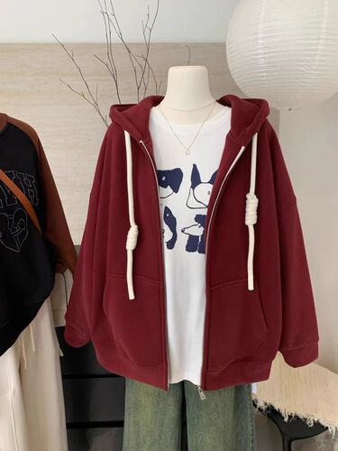 Melade Korean autumn and winter new style with thick velvet, lazy hooded hooded sweater loose cardigan zipper coat