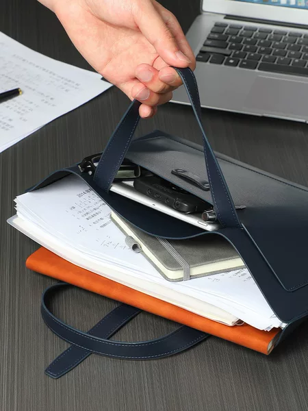 A4 Computer Bag, Handbag, Briefcase, Business Leather Document Bag with Leather Buckle, Printed Logo, Notebook Waterproof