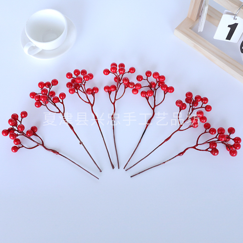 爆款仿真冬青果发财果春节红果仿真花装饰红浆果假花装饰道具配件