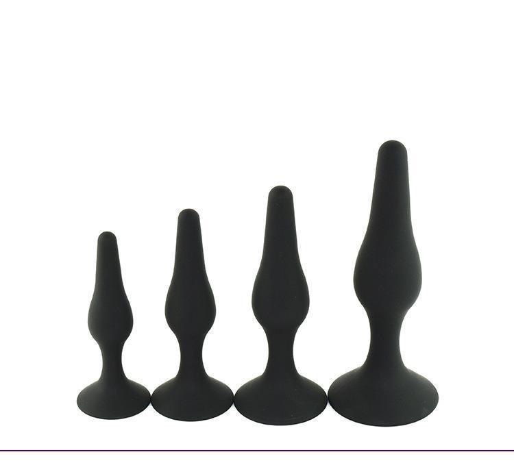 Silicone Anal Plug 4-Piece Set with Suction Cups, Black Body-Safe Training Kit — detail image 16