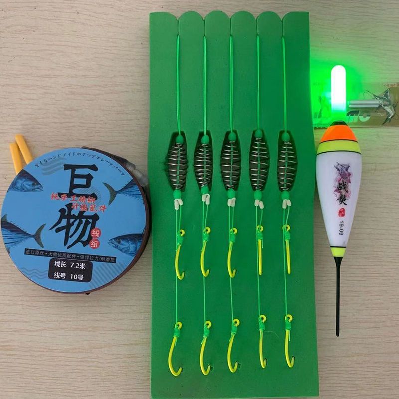 Nuevo conjunto de línea de pesca flotante de palo de mano con gancho de cabeza gorda resorte de doble gancho especial