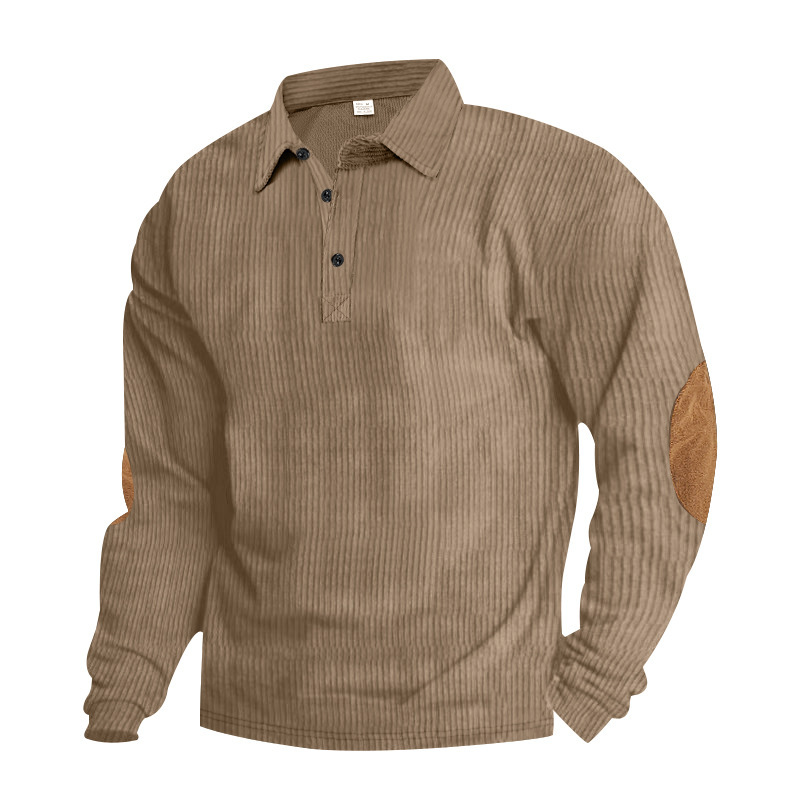 Venta caliente transfronteriza hombres americanos primavera y otoño pana retro suelto casual al aire libre parche de manga larga camisa de fondo POLO