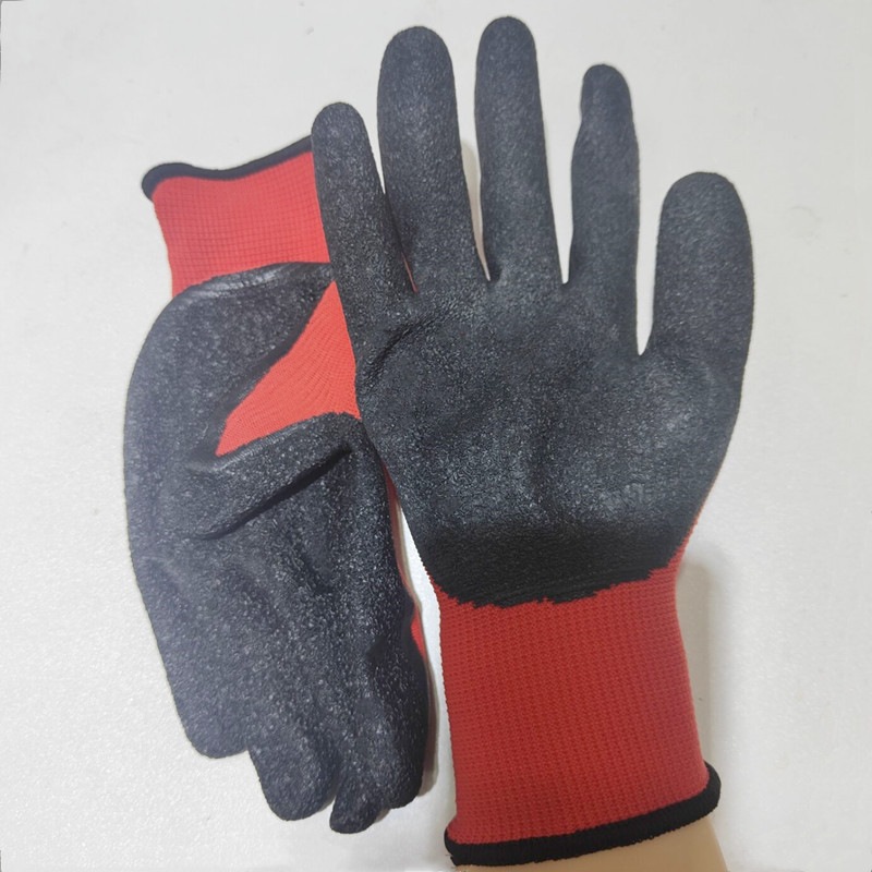 丁腈手套耐磨皱纹尼龙手套批发工厂防滑挂浸胶作业劳保搬运工地