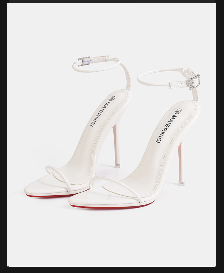 Sandal nữ quai ngang một chữ màu nude, gót nhọn siêu cao, giày thời trang dự tiệc — Màu be, Màu bạc, Màu trắng, Màu tím chi tiết 4
