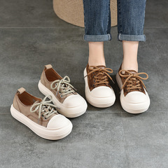 娃娃頭真皮女鞋軟底平底鞋2024春季新款頭層牛皮圓頭低幫單鞋系帶
