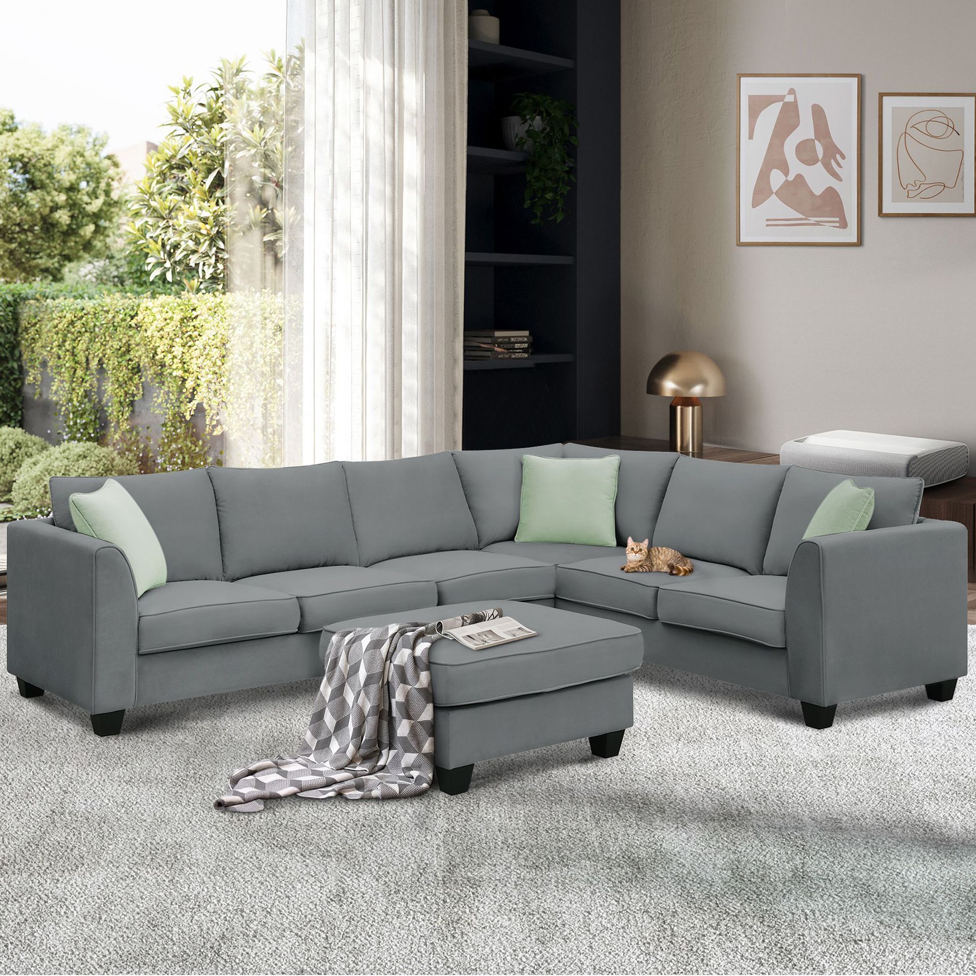 Sofá minimalista, tela, sala de estar para el hogar, piso, sofá de tela moderno, simple, grande y pequeño