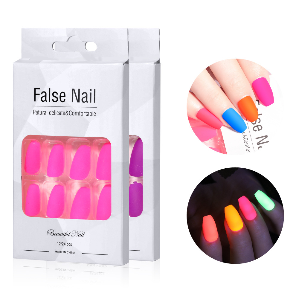 short almond fluorescence solid color nail stickers